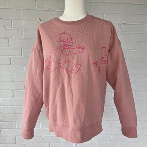 Large Simpsons Graphic Oversized Long Sleeve Two Tone Pink Sweatshirt